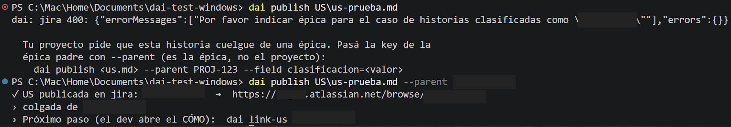 Publicar la US colgada de la épica