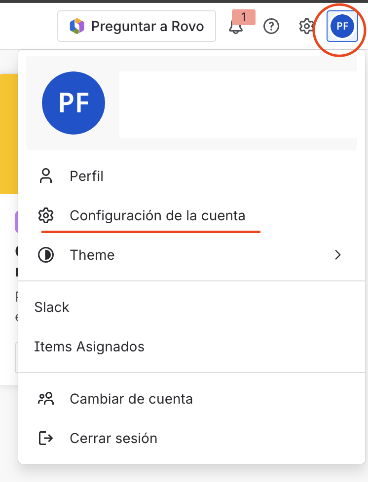 Menú del avatar → Configuración de la cuenta
